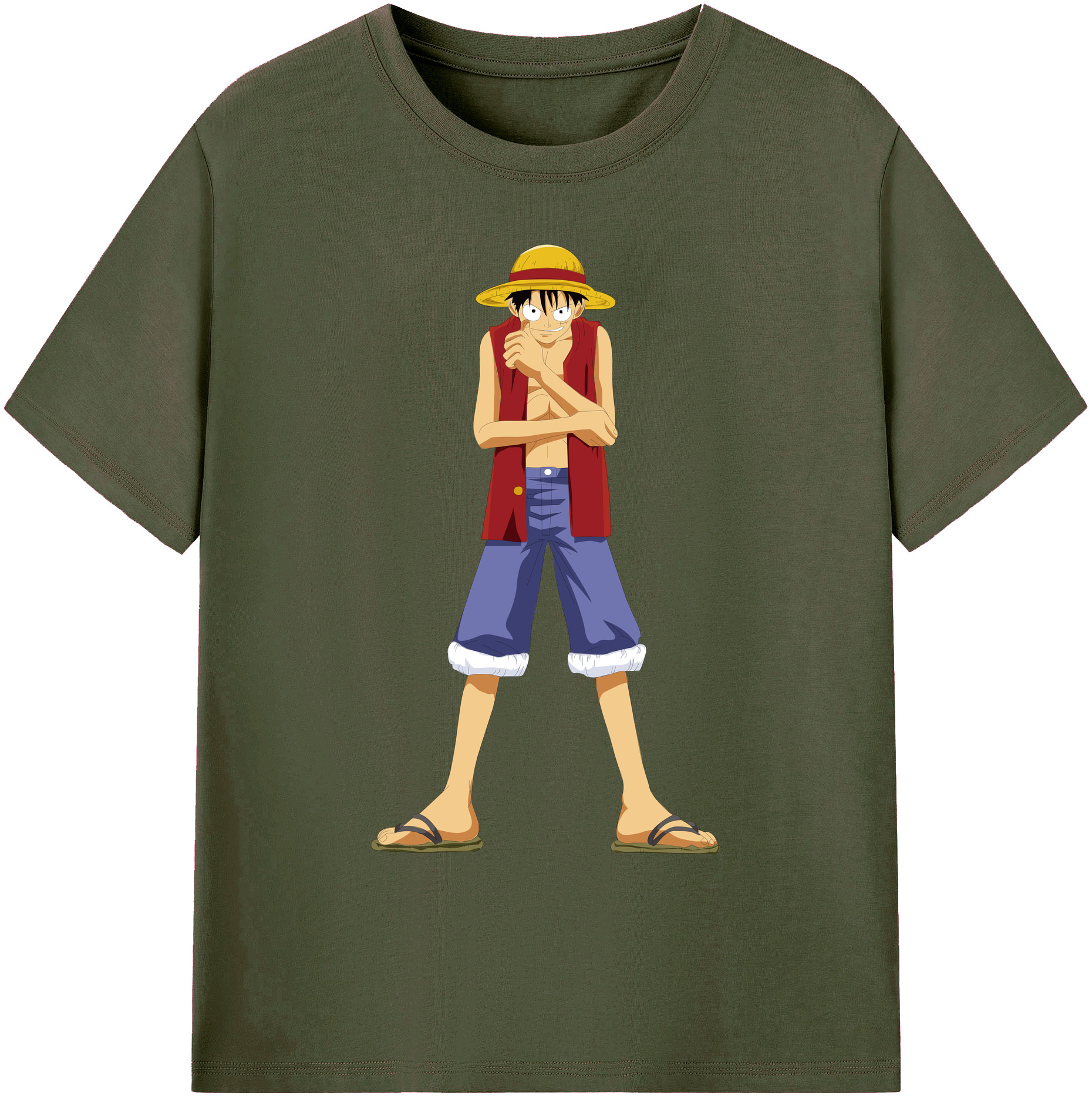 ワンピース モンキー・D・ルフィ ONE PIECE Monkey D. Luffy 綿100％ メンズ半袖Tシャツ｜肌触りやわらか＆通気性